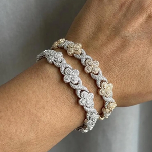 Elegant Iced Floral Chain <b>Bracelet</b> With Marquise Moissanite Center Stones <b>Infinity</b> Links And Baguette Cut Stone Lock - Product Image 1