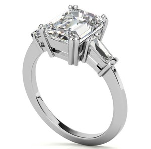 Trio <b>Emerald</b> Cut 8X10MM Moissanite Prong Set Luxury Certified 925 Sterling <b>Silver</b> White Gold Plated Three Stone Engagement <b>Ring</b> - Product Image 3