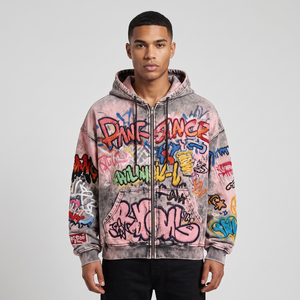 Sudadera con Capucha Personalizada con Bordado y Estampado Graffiti, Lavado Ácido, para Hombre, Tela de Felpa de 480g, Impresión por Descarga para Otoño - Product Image 3