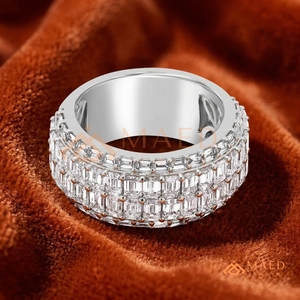 Luxury Triple Row Emerald Cut Moissanite Wedding Band 14K Gold East-West Horizontal Lab Diamond <b>Statement</b> <b>Ring</b> for Women - Product Image 1