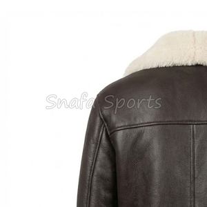 Custom Made Flying Aviator Shearling Winter Fur Leather <b>Jacket</b> for <b>men</b> with Turn Down Collar Zipper Closure <b>Jacket</b> - Product Image 6