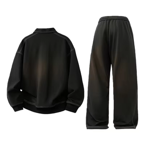 Men's Sportswear Set Solid Color Versatile Turtleneck POLO Sweatshirt Straight-Leg Long Pants Fleece 100% Cotton Quick Dry - Product Image 2