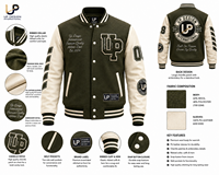 Veste de baseball en laine pour homme sur mesure, manches en cuir PU, lettres brodées, style universitaire de haute qualité, hiver, OEM ODM