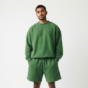 <b>Men's</b> Baggy Sweat Shorts Set Casual 100% Polyester Cotton 450GSM Drop Shoulder Oversize Two Piece Winter Wear Shorts Set <b>Men</b> - Product Image 1