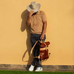 Versatile Genuine Leather <b>Roll</b> Top <b>Backpack</b> Expandable Capacity Travel Bag Waterproof Men Business <b>Backpack</b> LRTB-0108 - Product Image 3