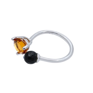 Anillo Abierto de Dos Piedras de Plata de Ley 925 con Citrino Natural y Ónix Negro Facetado, Joyas Memoria, Venta al por Mayor - Product Image 2