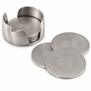 Ensemble de sous-verres de luxe en aluminium avec support, sous-verres ronds gravés pour la maison, les restaurants et les hôtels - Product Image 1