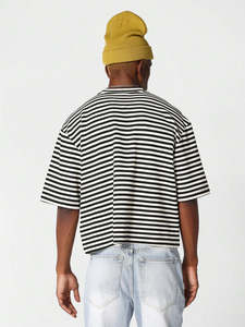 Wholesale Casual 100% Cotton 220g Striped Tshirts Breathable Summer Hot Sale Premium Quality Oversized Boxy Men's shirts - Product Image 6
