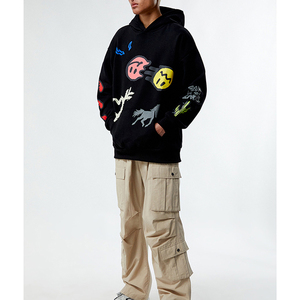 Sweat à capuche oversize pour homme, style streetwear, 100% coton, doublure polaire épaisse, écologique, broderie, impression numérique, rouge - Product Image 5