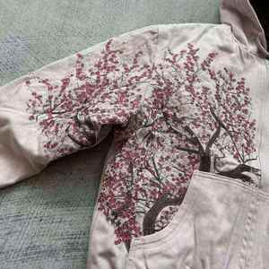 Sudadera con capucha y cremallera extragrande personalizada con estampado de flor de cerezo, estilo vintage Harajuku, color rosa, ropa urbana japonesa, con bordado gráfico, para hombre y mujer - Product Image 5