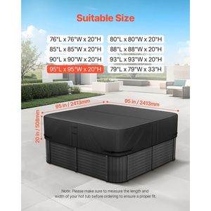Housse de spa extérieure robuste en tissu Oxford 600D, 95 x 95 x 20 pouces, résistante aux intempéries et imperméable, pour spas et piscines, avec enrouleurs - Product Image 2