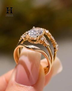 Juego de Anillos de Boda de Lujo con Corte Ovalado, 3 Piezas, Banda Entrelazada con Contorno de Vid, Oro Amarillo de 10K y 14K, Joyería Personalizada - Product Image 3