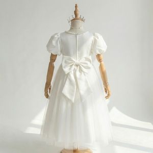 Vestido de Fiesta de Tul con Lentejuelas Bordadas y Cuello Ilusorio con Volantes, Manga Corta Abullonada, Color Blanco, para Bebés Niñas, Nuevo y de Primera Calidad - Product Image 3