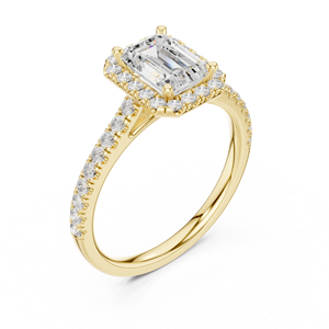 Yellow Gold Lab Grown Diamond Engagement Ring with Emerald Cut Center Stone and Pavé Diamond Halo, Elegant Bridal Jewelry Gift - Product Image 2