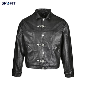 Brown Leather <b>Jacket</b> Moto Biker Style Stand Collar <b>Short</b> Length Regular <b>Sleeve</b> Solid Color Button Closure Autumn Wear - Product Image 3