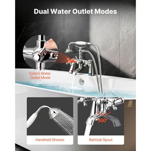 Rubinetto Vintage Cromato Lucido per Vasca con Piedini a Artiglio, Miscelatore Doccia da Pavimento, Rubinetti per Vasca con Doccetta, Rubinetti Doccia per Bagno - Product Image 4