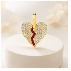 Colgantes de Plata 925 con Diamante Moissanita, Joyería de Moda Romántica Personalizada Única, Chapados en Oro, con Diseño de Corazón Roto Abultado, para Fiestas - Product Image 1