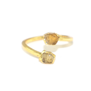 Bague Bohème Plaqué Or 22K avec Citrine Naturelle Sertie en clos, Unisexe, pour Usage Quotidien, Bijou Pierre de Naissance de Novembre - Product Image 1