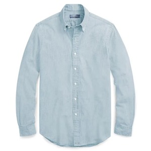 Chemise en jean délavé pour homme, 100% coton, à manches longues, col à revers, coupe ajustée, avec logo cheval brodé tricoté, style décontracté, vente en gros, collection été - Product Image 2