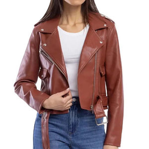 Blouson bomber coupe-vent en cuir véritable violet pour femme, fermeture éclair sur le devant, col montant, manches longues, hiver, 300g - Product Image 5