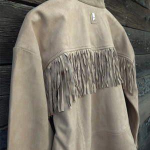 Western Style Cowboy's Suede Leather Jackets Customized Logo Long Sleeve Fringe Button Down Ranch Jackets Male - Product Image 5