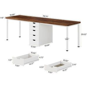 Modern Simple 5-<b>Drawer</b> 78.7-Inch Extra Long Double <b>Office</b> Desk Two-Person Computer Study Wr with 5 <b>Drawers</b> - Product Image 6