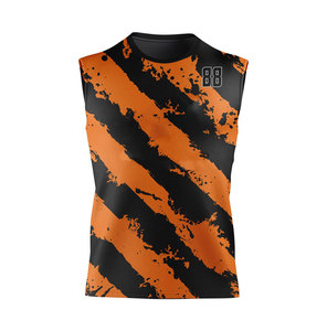 Camiseta de Baloncesto Sublimada Personalizada para Hombre, Sin Mangas, Naranja y Negra a Rayas, Absorbe la Humedad, Ajuste Atlético, Ropa Deportiva para Adultos - Product Image 1