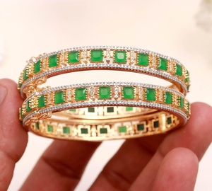 Handmade Emerald Green Stone <b>Bangle</b> <b>Bracelet</b> 22K Gold Plated Traditional Indian Brass Kada for Women - Product Image 2