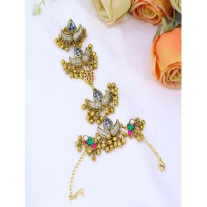 Adorable brazalete de mano chapado en oro de primera calidad con perlas Kundan para mujeres, joyería tradicional india Hathphool. - Product Image 1