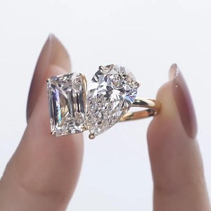 แหวนเพชรทรงลูกแพร์และทรงมรกตขนาด 3.01 กะรัต ผลิตในห้องปฏิบัติการ สำหรับผู้หญิง ทองคำแท้ 14K ของขวัญสุดพิเศษสำหรับแฟนสาว - Product Image 2