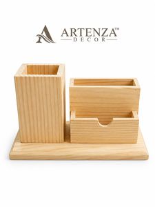 Wooden Desk Organizer Drawer Storage <b>Box</b> Business Gift Set Natural Finish Office Supply Holder - Product Image 1