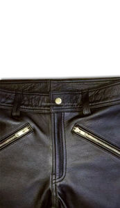 Pantalon motard matelassé en cuir véritable pantalon en peau de mouton pour homme - Product Image 5