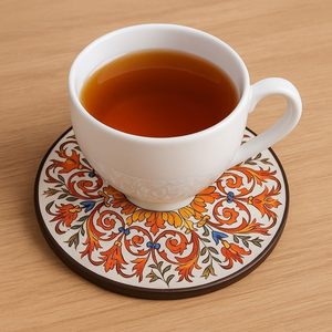 Wooden Coaster <b>Set</b> <b>of</b> 6 Round Tea Coffee Coasters for <b>Mugs</b> Glasses and Hot Pots | Dining Table Protector | Decorative Wooden - Product Image 3