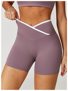 Custom Logo Wholesale Cross High-waisted Yoga <b>Shorts</b> <b>Tight</b>-fitting Hip Lift Sports <b>Shorts</b> Women Running Wear Fitness Pants - Product Image 5