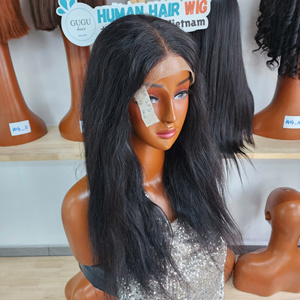 100% Virgin Vietnamese Real Hair Wholesale Price Black Natural Straight Double Drawn Glueless Lace <b>Front</b> <b>Wig</b> Transparent HD Lace - Product Image 3