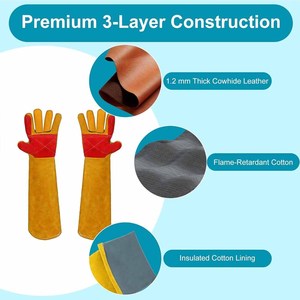Gun Palm Cowhide Split Leather Welding Gloves Long Cuff Heavy Duty Abrasion Resistant Flame Retardant Barbeque Gloves - Product Image 4