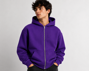 Sudadera con Capucha para Hombre, 100% Algodón, Estilo Urbano Casual, Diseño de Redes, Alta Calidad, Personalizable con Logotipo, Color Morado - Product Image 3