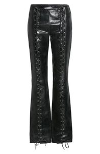 Pantalon femme en cuir véritable noir, taille haute, à lacets, coupe skinny, droit, longueur intégrale, fermeture boutonnée, écologique, respirant, hiver - Product Image 2