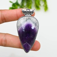 Pendentif en Agate Dentelle d'Amythyste Violette Fait Main, Monture en Argent Sterling, Forme Poire, Bijou Bohème Vintage en Pierre Précieuse