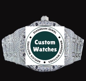 Montre tendance à mouvement quartz, cadran rond bleu ciel avec chiffres arabes, or blanc, diamants Moissanite, style Hip-Hop, très vendue - Product Image 1