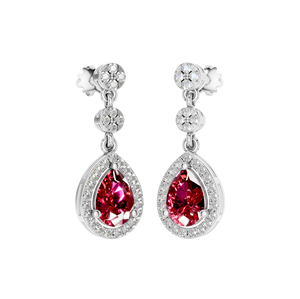 Elegantes pendientes colgantes de Plata de Ley 925, rubí Natural, oro blanco, corte de pera, piedras preciosas Rojas, diamantes, declaración, bodas, compromisos - Product Image 3