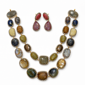 Parure de bijoux de créateur en argent 925 plaqué or avec pierres précieuses multicolores facettées, collier et boucles d'oreilles pour femme, idéale pour les mariages et les fêtes - Product Image 5