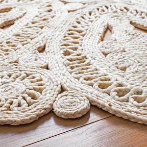 Handmade Organic Cotton Medallion Area <b>Rug</b> <b>Round</b> Bohemian Style Flat Weave Living Room Decor <b>White</b> - Product Image 5