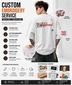 Camiseta Negra Extra Grande para Hombre con Bordado Floral a Mano y Estampado en la Espalda, Cuello Redondo, Manga Corta, Estilo Casual de Verano - Product Image 3