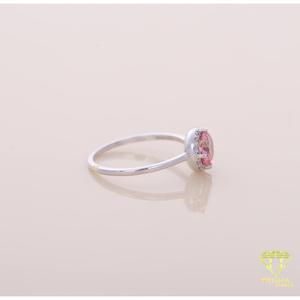 Anillo de compromiso con halo de diamantes cultivados en laboratorio, corte cojín, color rosa, en oro blanco de 14K, anillo de promesa solitario para mujer, joyería fina. - Product Image 2