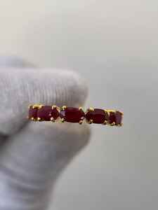 Bague sophistiquée en rubis naturel, taille ovale, cinq pierres, argent sterling 925 plaqué or 14 carats, bijou de fiançailles et de demande en mariage - Product Image 5