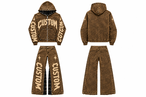 Ensemble survêtement unisexe décontracté avec sweat à capuche oversize doublé polaire et pantalon large, imprimé graphique vintage, style streetwear personnalisé - Product Image 5