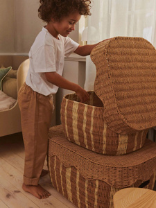 Boîtes de rangement en papier avec couvercle, paniers tissés faits à la main avec couvercle festonné, organisateur décoratif pour la maison, chambre d'enfant, ensemble de rangement pour cadeaux - Product Image 4