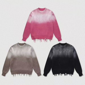 Sudadera de punto para hombre, de algodón grueso, estilo oversize, con efecto lavado vintage, degradado y desgastado, moda de invierno 2026, al por mayor - Product Image 6