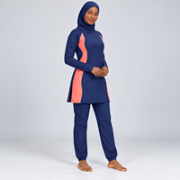Ensemble Burkini 3 Pièces Modeste pour Femme, Coupe Haute, Imprimé Uni, Logo Frontal, Imperméable et Respirant